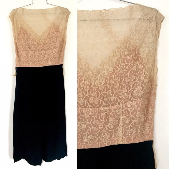 Vintage 40’s lace peplum crepe rayon black dress - Picture 2 of 7